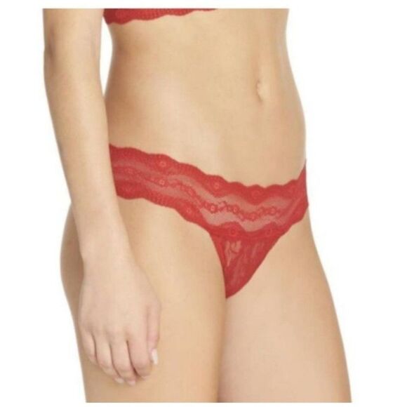 B. tempt'd by Wacoal Red Mesh Lace Floral Sexy Feminine Thong - Picture 2 of 12